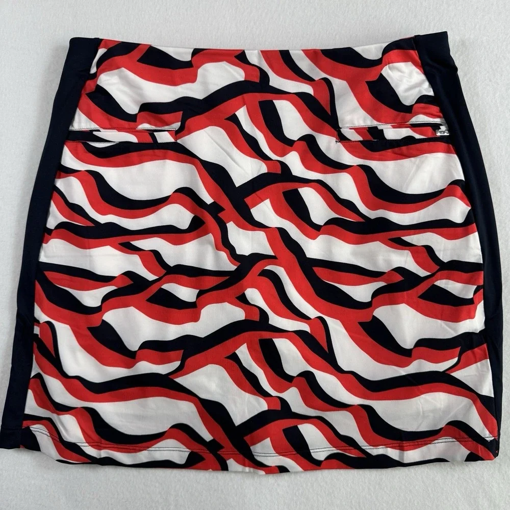 TAIL Performance Golf Skort Womens L Red White Navy‎ Angela Wave Print Pull-On